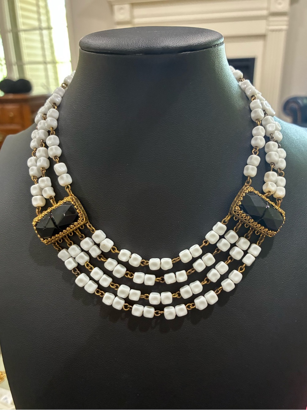 Vintage Freirich Multi Strand Milk Glass Necklace